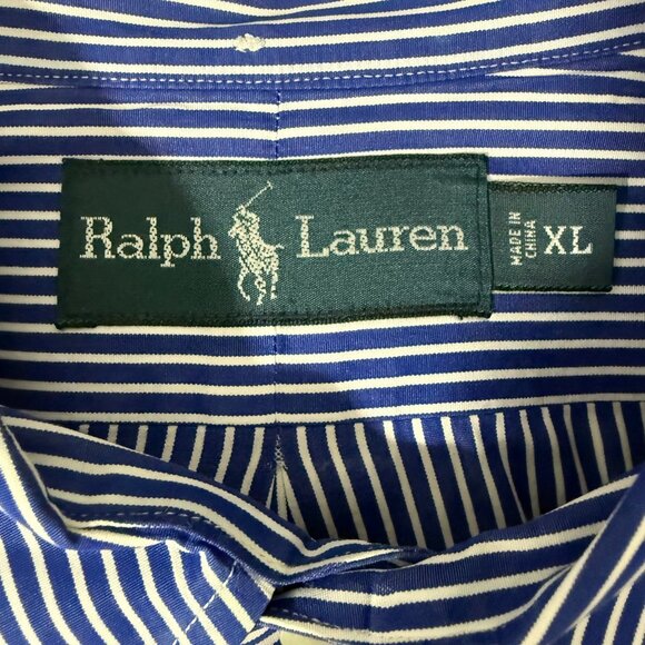 Ralph Lauren Shirt Men's Extra Large Long Sleeve Button-Down Shirt‎ Striped Blue - Picture 10 of 12